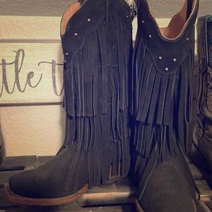 Tanner Mark Black Fringe Boots